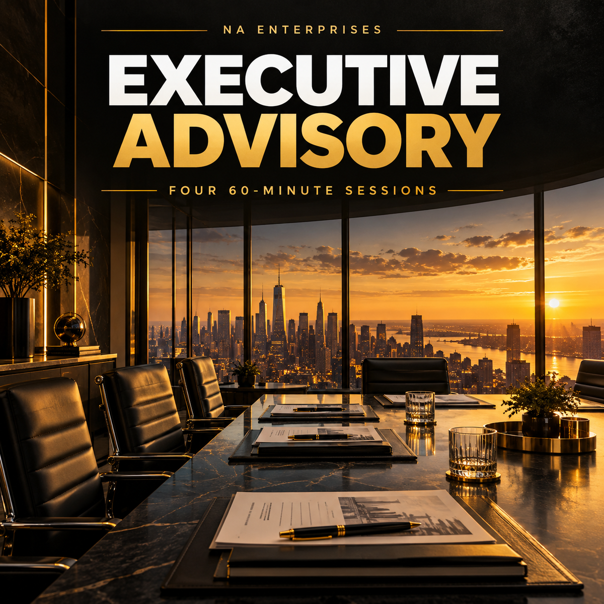 Executive Advisory cover with boardroom and four 60-minute sessions