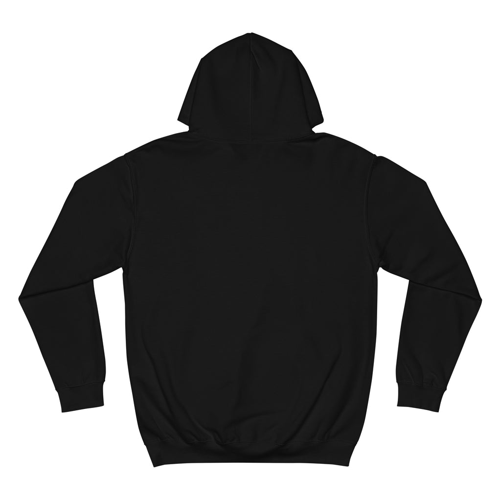 Back view of black Mike & Nick hoodie with plain back and hood