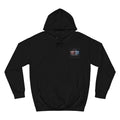 Front view of black Mike & Nick hoodie with Left vs Right logo on left chest and kangaroo pouch